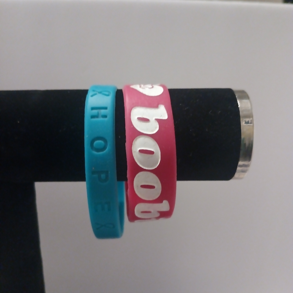 Blue "HOPE" Silicone Bracelet and Pink "Boobies" Cancer Awareness Band